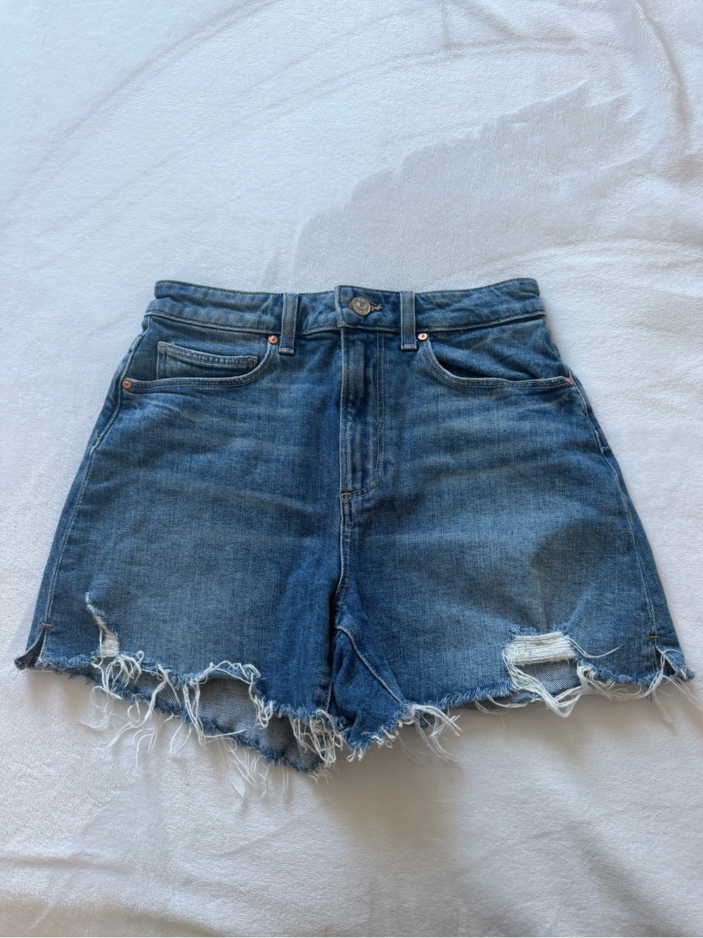 Paige - Blue Distressed Denim Shorts